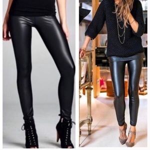 Black faux high waisted leather lined leggings